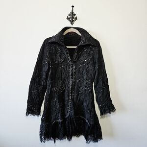 Simon Chang Embellished Lace Jacket Size 10 Whimsigoth Vamp Embroidered Dark